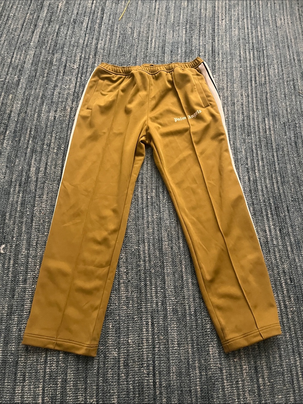 Palm Angels Mustard Yellow Track Pants with White Side Stripe